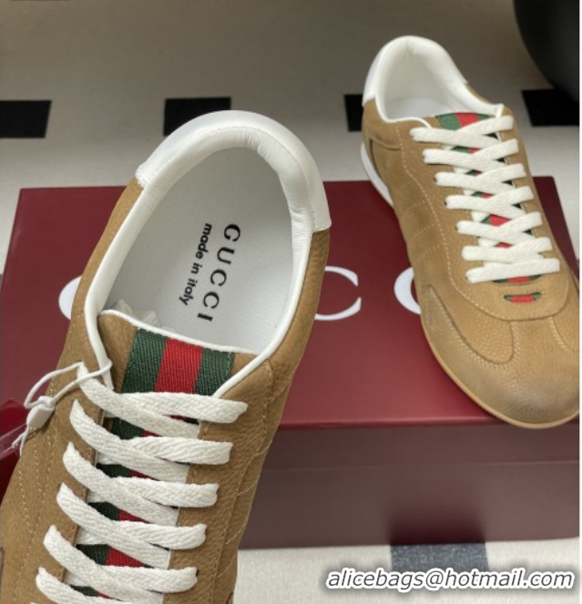 Good Quality Gucci Shift Sneakers in Grained Nubuck Leather Brown 1218054 2026