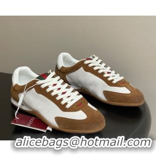Shop Duplicate Gucci Shift Sneakers in Suede and Leather White/Brown 1218055 2026
