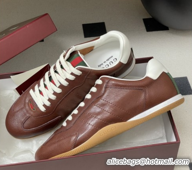Top Design Gucci Shift Sneakers in Calf Leather Deep Brown 1218056 2026