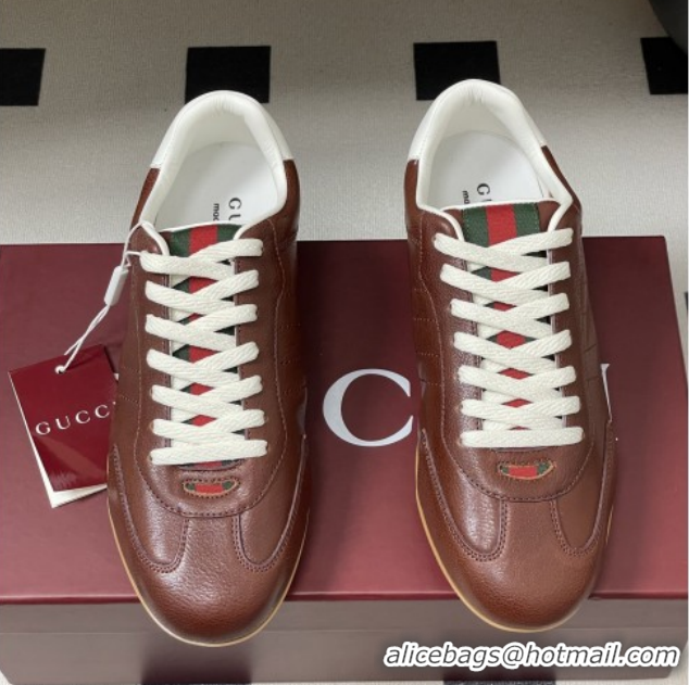 Top Design Gucci Shift Sneakers in Calf Leather Deep Brown 1218056 2026