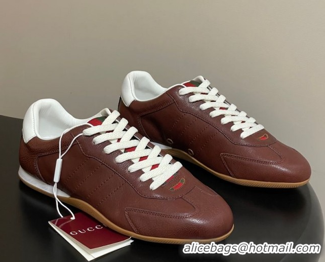 Top Design Gucci Shift Sneakers in Calf Leather Deep Brown 1218056 2026