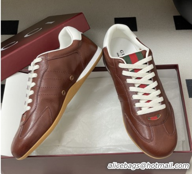 Top Design Gucci Shift Sneakers in Calf Leather Deep Brown 1218056 2026