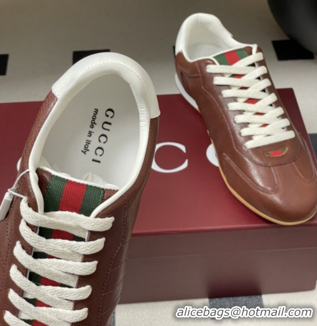 Top Design Gucci Shift Sneakers in Calf Leather Deep Brown 1218056 2026
