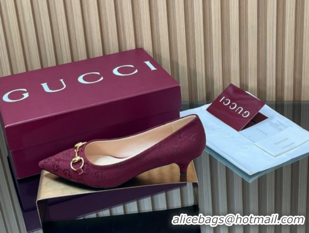 Luxury Gucci GG Canvas Pumps 4.5cm with Horsebit Burgundy 1218058 2026