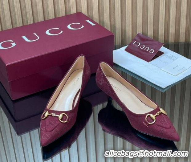 Luxury Gucci GG Canvas Pumps 4.5cm with Horsebit Burgundy 1218058 2026