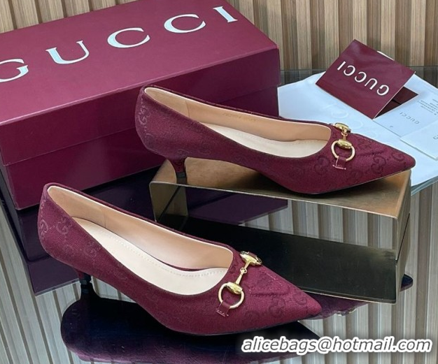 Luxury Gucci GG Canvas Pumps 4.5cm with Horsebit Burgundy 1218058 2026