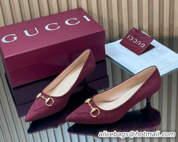 Luxury Gucci GG Canvas Pumps 4.5cm with Horsebit Burgundy 1218058 2026