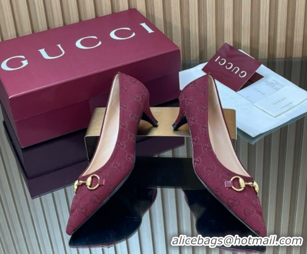 Luxury Gucci GG Canvas Pumps 4.5cm with Horsebit Burgundy 1218058 2026