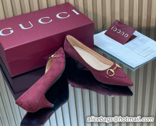 Luxury Gucci GG Canvas Pumps 4.5cm with Horsebit Burgundy 1218058 2026