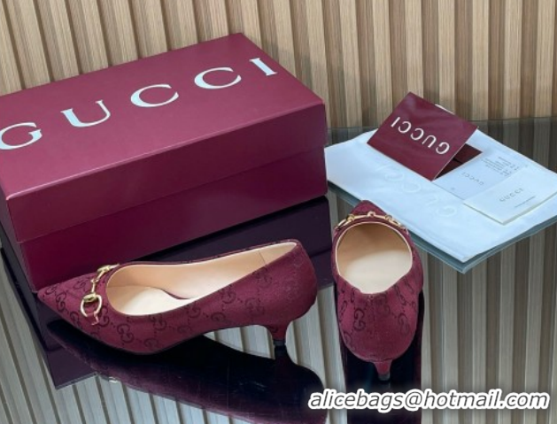Luxury Gucci GG Canvas Pumps 4.5cm with Horsebit Burgundy 1218058 2026
