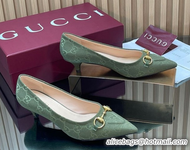 Discount Gucci GG Canvas Pumps 4.5cm with Horsebit Green 1218059 2026