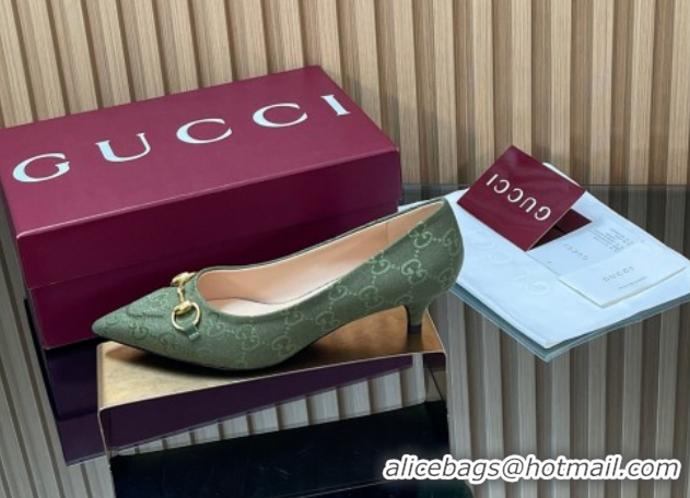 Discount Gucci GG Canvas Pumps 4.5cm with Horsebit Green 1218059 2026