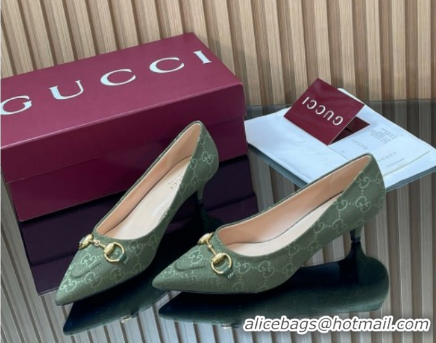 Discount Gucci GG Canvas Pumps 4.5cm with Horsebit Green 1218059 2026