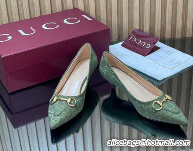 Discount Gucci GG Canvas Pumps 4.5cm with Horsebit Green 1218059 2026