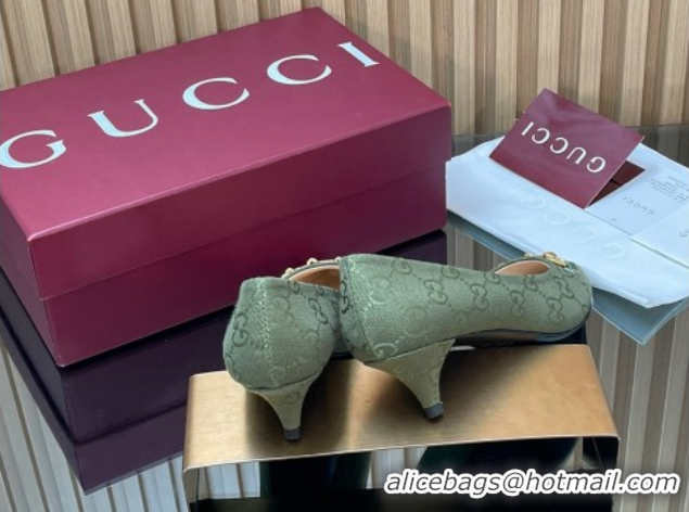 Discount Gucci GG Canvas Pumps 4.5cm with Horsebit Green 1218059 2026