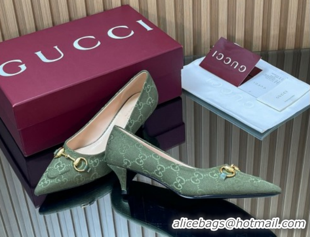 Discount Gucci GG Canvas Pumps 4.5cm with Horsebit Green 1218059 2026
