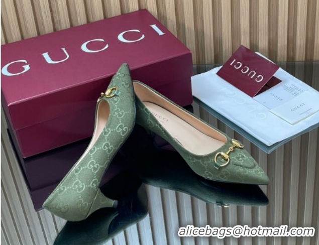 Discount Gucci GG Canvas Pumps 4.5cm with Horsebit Green 1218059 2026