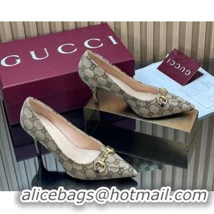 Hot Style Gucci GG Canvas Pumps 8.5cm with Horsebit Beige 1218060 2026