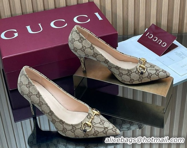 Hot Style Gucci GG Canvas Pumps 8.5cm with Horsebit Beige 1218060 2026