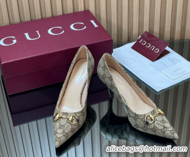Hot Style Gucci GG Canvas Pumps 8.5cm with Horsebit Beige 1218060 2026