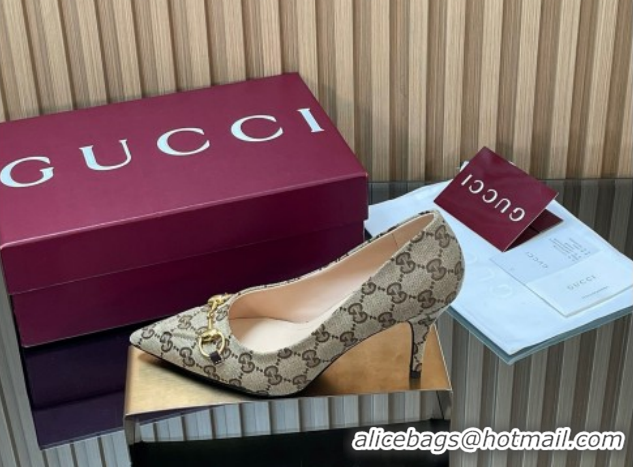 Hot Style Gucci GG Canvas Pumps 8.5cm with Horsebit Beige 1218060 2026
