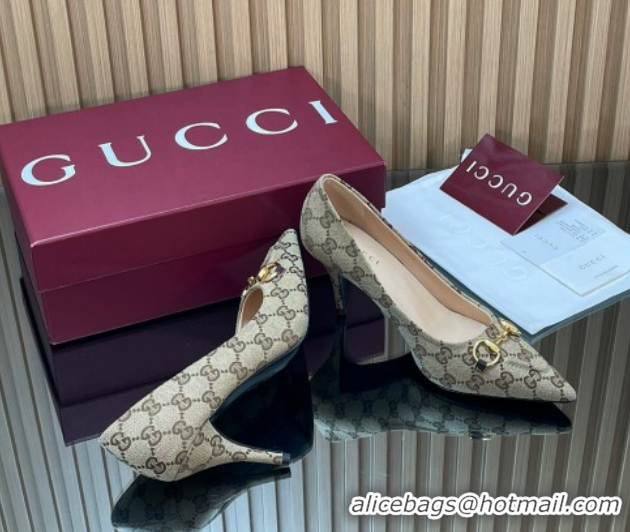 Hot Style Gucci GG Canvas Pumps 8.5cm with Horsebit Beige 1218060 2026