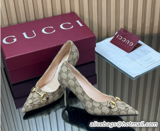 Hot Style Gucci GG Canvas Pumps 8.5cm with Horsebit Beige 1218060 2026