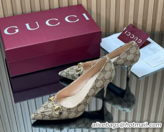 Hot Style Gucci GG Canvas Pumps 8.5cm with Horsebit Beige 1218060 2026