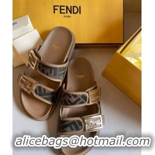 Buy Promotional Fendi Feel FF Fabric Slides F8523 Brown