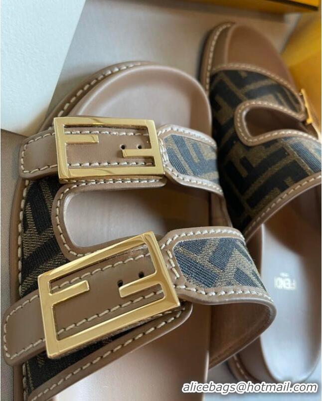 Buy Promotional Fendi Feel FF Fabric Slides F8523 Brown