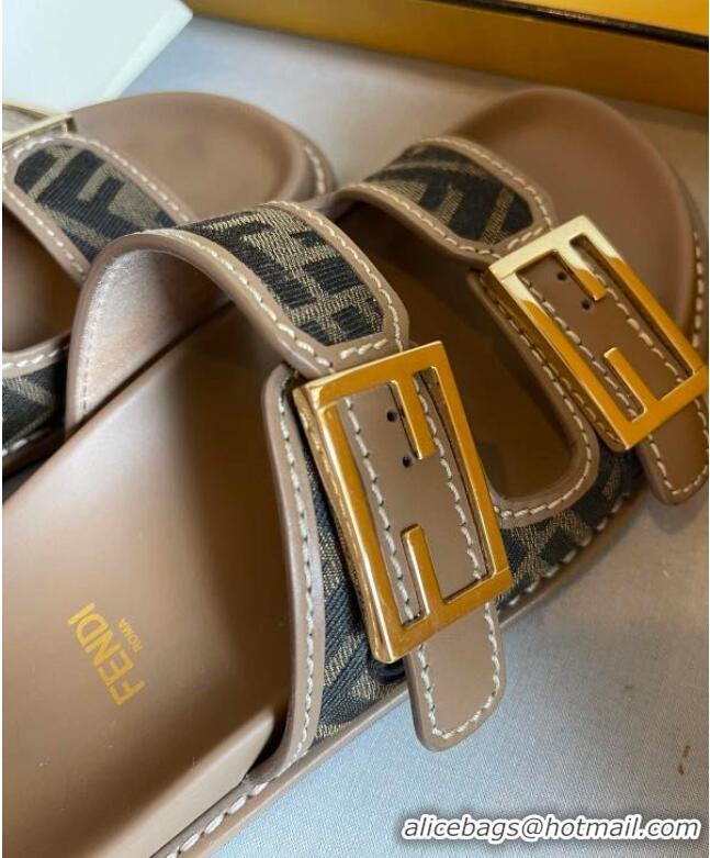 Buy Promotional Fendi Feel FF Fabric Slides F8523 Brown