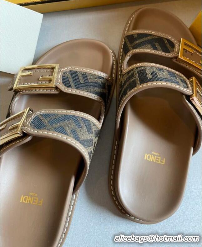 Buy Promotional Fendi Feel FF Fabric Slides F8523 Brown