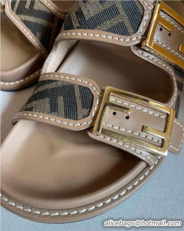 Buy Promotional Fendi Feel FF Fabric Slides F8523 Brown