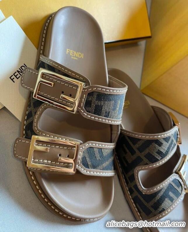 Buy Promotional Fendi Feel FF Fabric Slides F8523 Brown