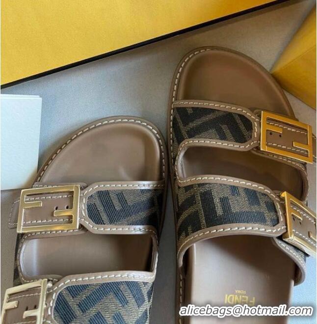 Buy Promotional Fendi Feel FF Fabric Slides F8523 Brown