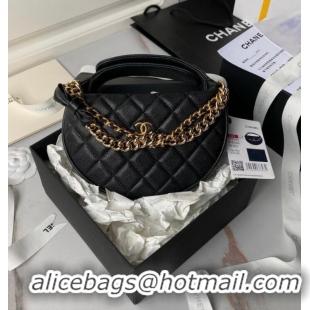 Super Quality Chanel Shiny Caviar Quilted Bow Pouch Hobo Bag AS1561 Black