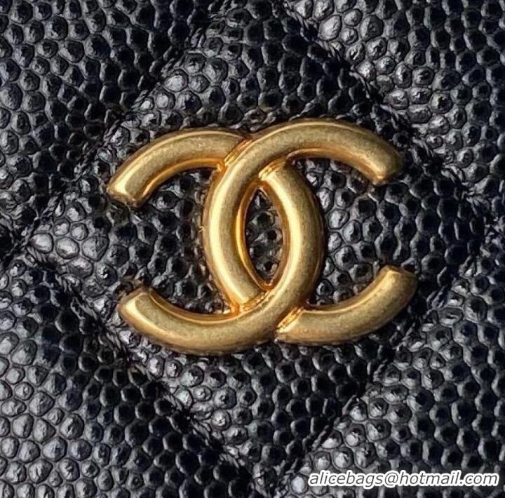 Super Quality Chanel Shiny Caviar Quilted Bow Pouch Hobo Bag AS1561 Black