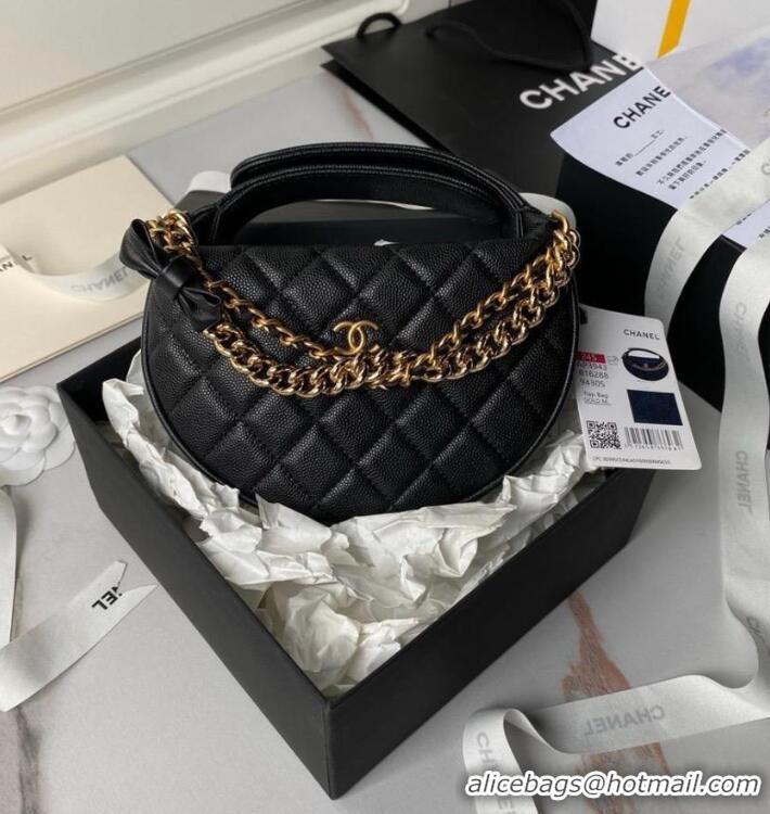 Super Quality Chanel Shiny Caviar Quilted Bow Pouch Hobo Bag AS1561 Black