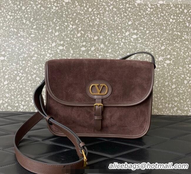 Best Price Valentino Antibes Shoulder Bag in Suede 2078 Dark Brown 2026