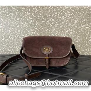 Famous Brand Valentino Antibes Small Shoulder Bag in Suede 2088 Dark Brown 2026