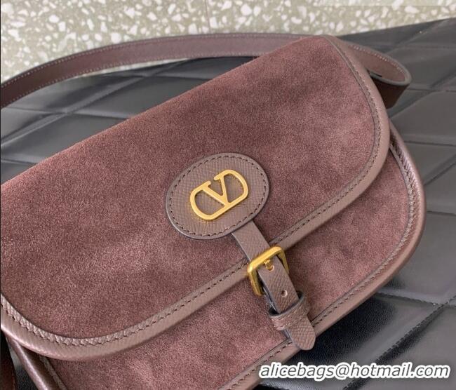Famous Brand Valentino Antibes Small Shoulder Bag in Suede 2088 Dark Brown 2026