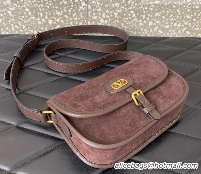 Famous Brand Valentino Antibes Small Shoulder Bag in Suede 2088 Dark Brown 2026
