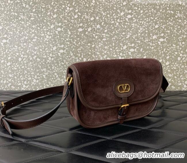 Famous Brand Valentino Antibes Small Shoulder Bag in Suede 2088 Dark Brown 2026
