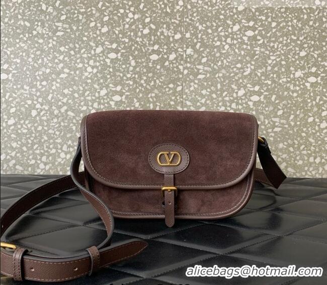 Famous Brand Valentino Antibes Small Shoulder Bag in Suede 2088 Dark Brown 2026