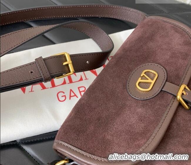 Famous Brand Valentino Antibes Small Shoulder Bag in Suede 2088 Dark Brown 2026