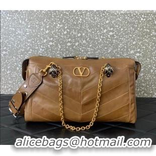 Buy Cheap Valentino Panthea HandBag in V Shiny and Matte Nappa Leather 0070 Brown 2026
