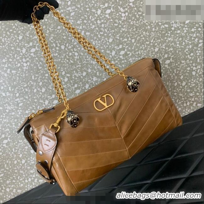 Buy Cheap Valentino Panthea HandBag in V Shiny and Matte Nappa Leather 0070 Brown 2026