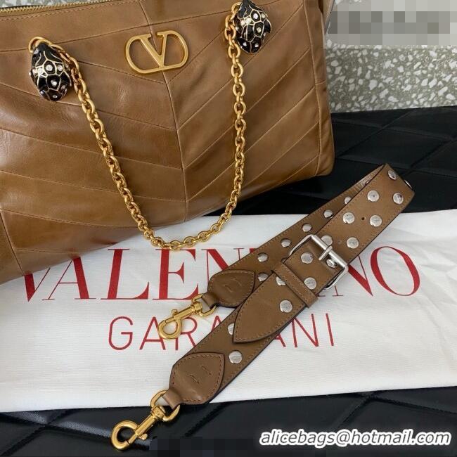 Buy Cheap Valentino Panthea HandBag in V Shiny and Matte Nappa Leather 0070 Brown 2026