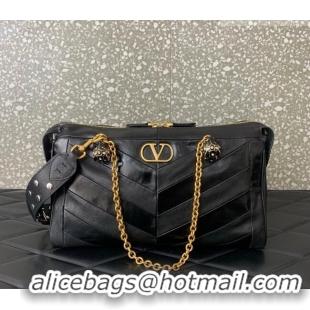 Inexpensive Valentino Panthea HandBag in V Shiny and Matte Nappa Leather 0070 Black 2026