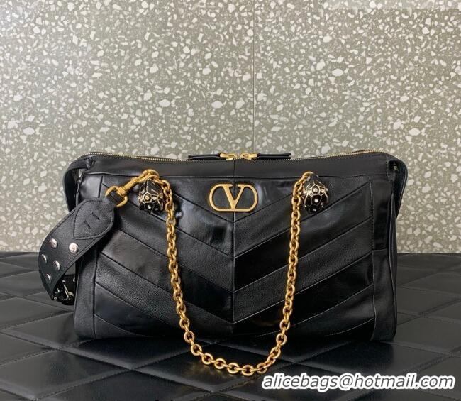 Inexpensive Valentino Panthea HandBag in V Shiny and Matte Nappa Leather 0070 Black 2026